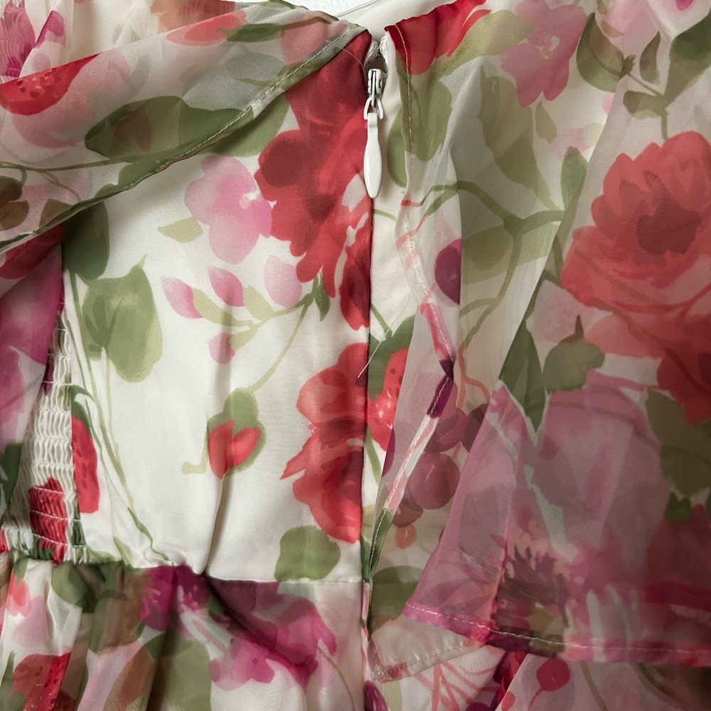 NWT Abercrombie Organza Tiered Strapless Dress - Floral Print - Picture 6 of 6